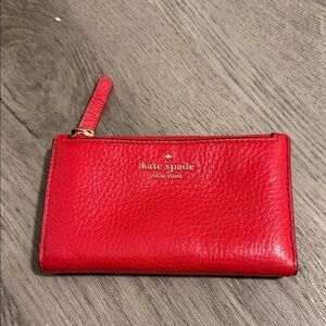 kate spade Red Pebbled Leather Zip Card Case